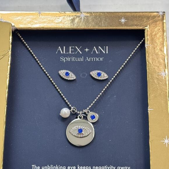 Alex and Ani Set Necklace Earrings Armor Evil Eye Spiritual Armor 16in Gift New - Picture 2 of 8